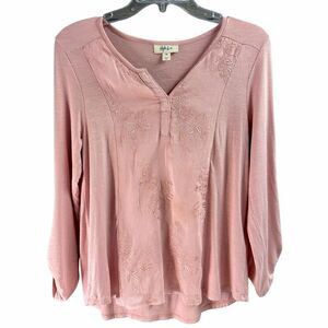 Style & Co Petite Medium Blush Embroidered Boho Peasant Top Soft Romantic
